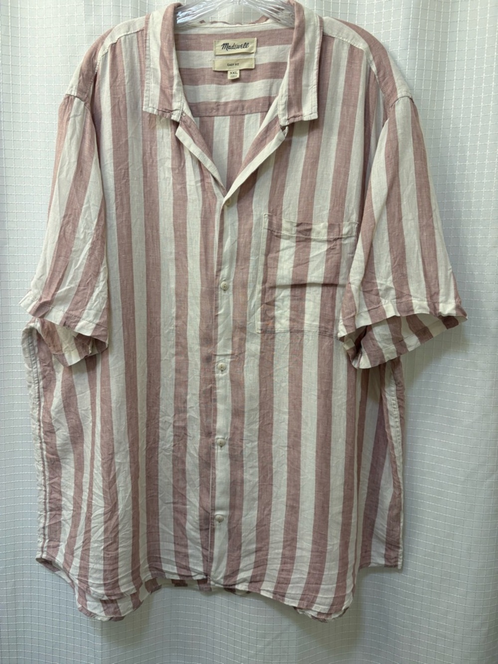 Madewell Men's Rose and White Vertical Stripe Button-Down Shirt
